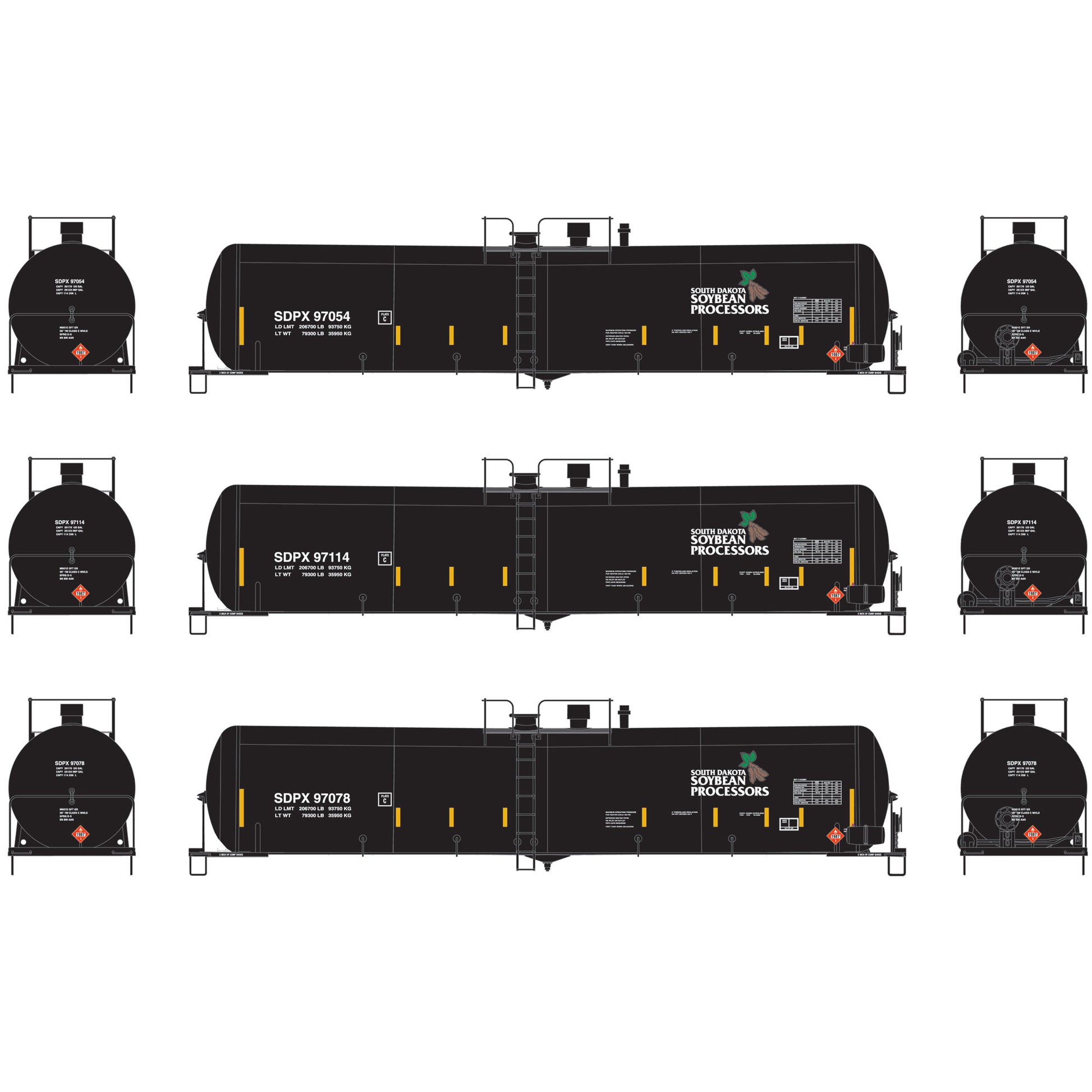 Athearn 97646 HO SDPX 30,000-Gallon Ethanol Tank #1 (Set of 3)