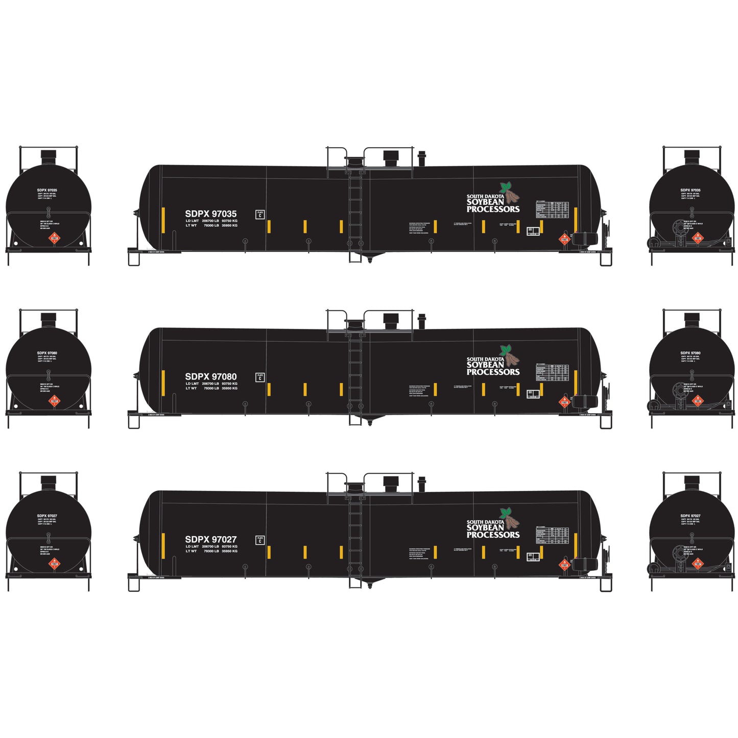 Athearn 97648 HO SDPX 30,000-Gallon Ethanol Tank #3 (Set of 3)