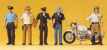 Preiser 10370 HO USA Policemen Figures with Motorcycle (Set of 5)