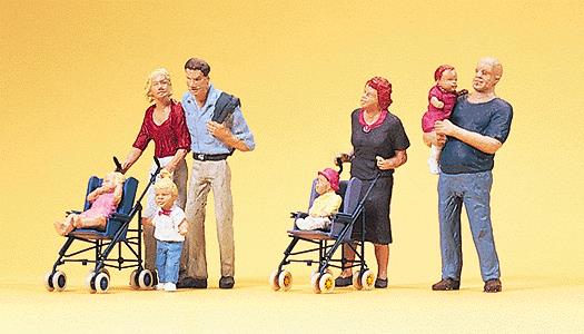 Preiser 10494 HO Parents & Children Figures with Strollers (Set of 8)