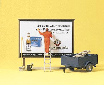 Preiser 10526 HO Outdoor Sign Worker Figure with Ladder