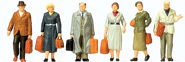 Preiser 10582 HO Early Era III Walking Passengers Figures w/Luggage (Set of 6)