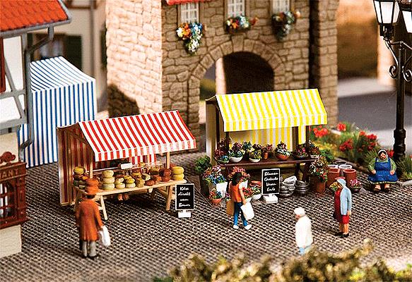 Faller Gmbh 180614 HO Farmers Market Sales Tents Kit 1 Each Cheese & Flower