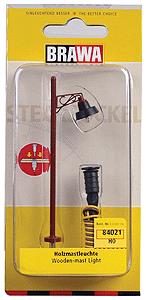 Brawa 84021 HO Scale Single Wooden Mast Light & Pin Socket