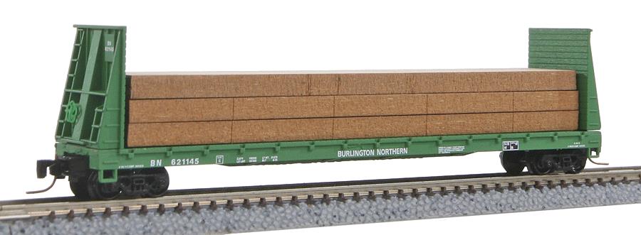 Micro-Trains 52700122 Z BN 60' Bulkhead Flat Car w/Lumber Load #621145
