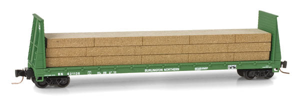 Micro-Trains 52700121 Z Scale BN 60' Bulkhead Flatcar w/Lumber Load #621126