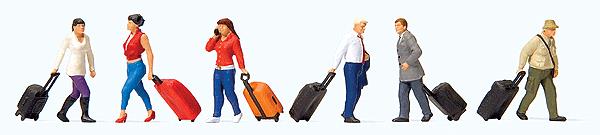 Preiser 10640 HO Walking Travelers with Wheeled Suitcases Figures (Set of 6)