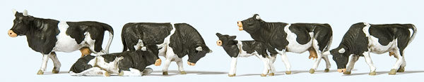 Preiser 10145 HO Animals - Black & White Cows Figures (Set of 6)
