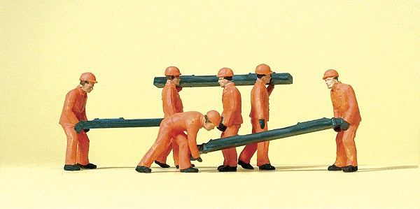 Preiser 14036 HO Railroad Personnel Track Workers with Ties Figures (Set of 6)