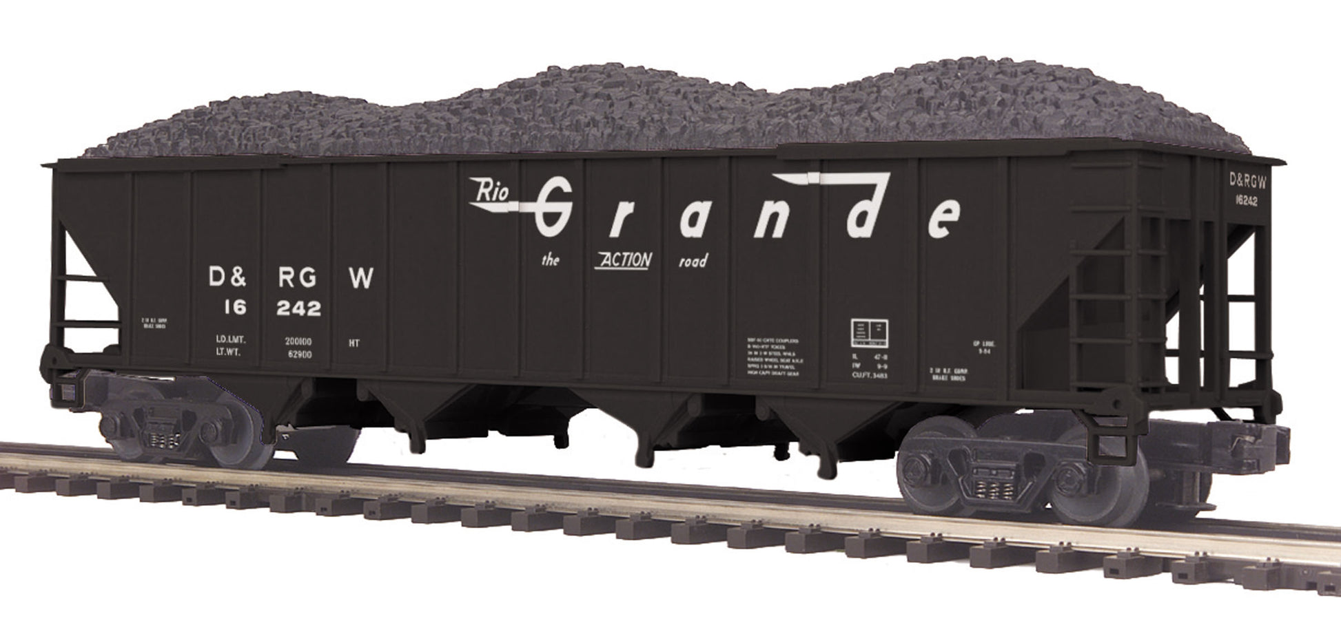 MTH 20-97783 O Gauge D&RGW 4-Bay Hopper #16242 w/ Coal Load