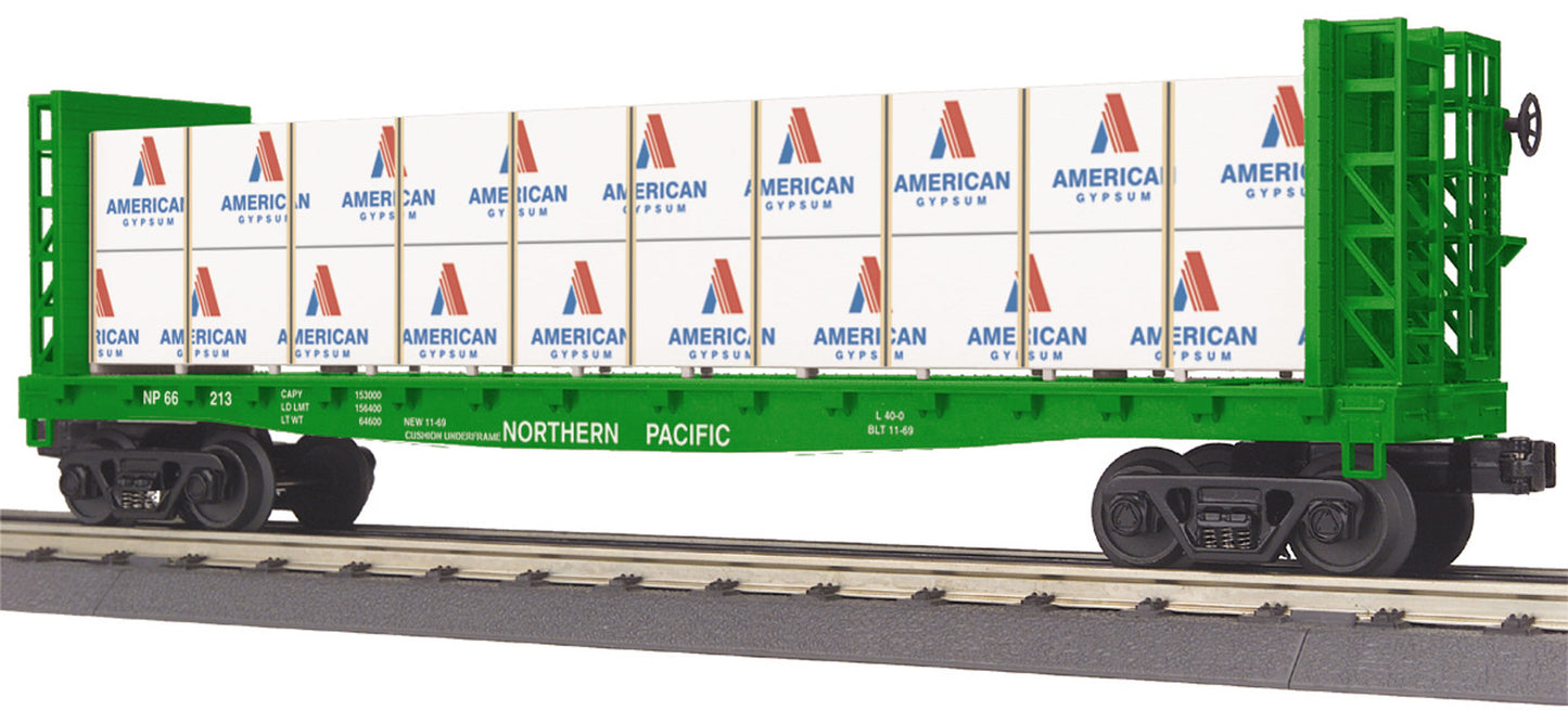 MTH 30-76521 O Gauge Northern Pacific Bulkhead Flat w/Lumber Load