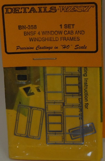 Details West 358 HO Scale BNSF 4 Window Cab & Windshield Frames Set