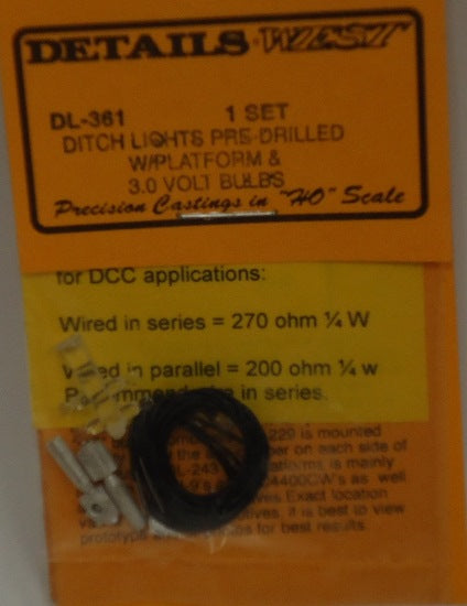 Details West 361 HO Scale Ditch Lights Prefrilled With Platform & 3-Volt Bulbs