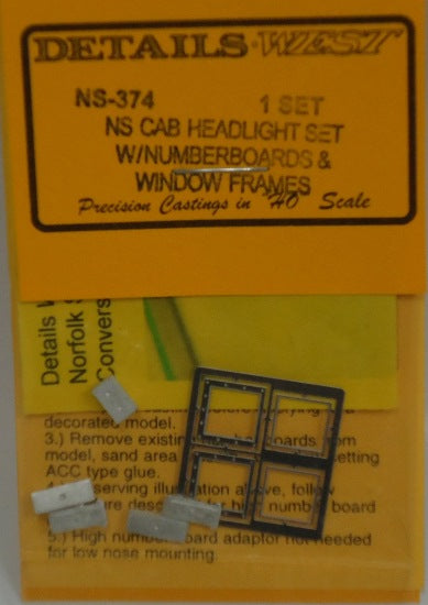 Details West 374 HO Cab Headlight Set w/ Numberboard & Window Frames for NS