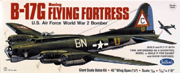 Guillows 2002 1:28 Flying Fortress 45-3/4 Wingspan B17G Military Plane Kit