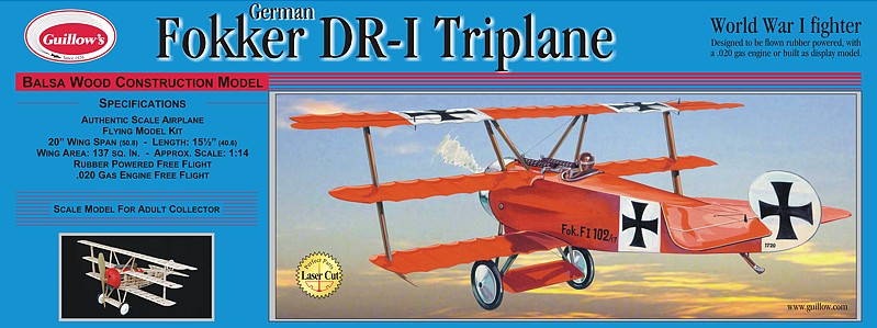 Guillows 204 1:16 Fokker DR-1 Triplane Military Aircraft Plane Model Kit