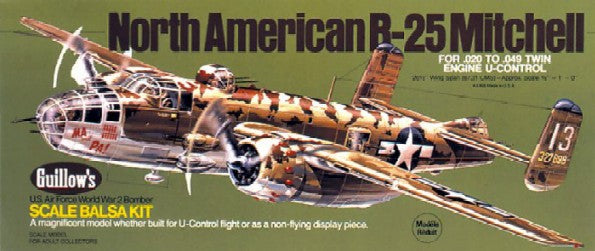 Guillows 805 B25 Mitchell 26-1/2" Wingspan Military Aircraft Plane Model Kit