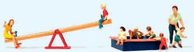 Preiser 10587 HO Children at Play Figures w/Seesaw & Sandbox (Set of 8)