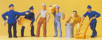 Preiser 14016 HO Scale Delivery Men with Loads Painted Figures (Set of 6)
