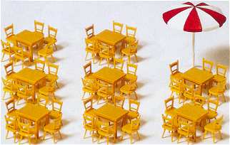 Preiser 17201 HO Restaurant Tables, Chairs and Sunshade Plastic Model Kit