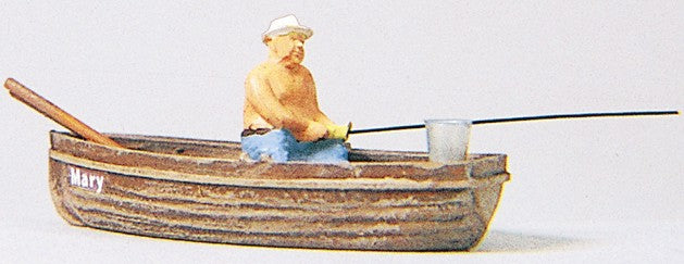 Preiser 28052 HO Scale Angler in a Boat Fisherman Fishing Plastic Figure