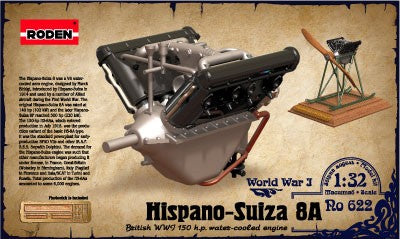 Roden Models 622 1:32 Hispano Suiza 8A WWI 150Hp Aircraft Engine Kit