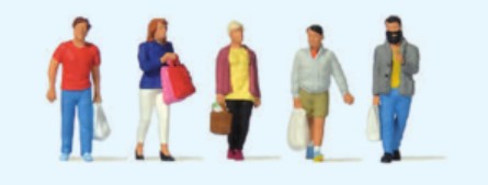 Preiser 10673 HO Shoppers with Bags Figures (Set of 5)