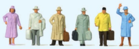 Preiser 14117 HO Standing Era III Travelers Wearing Coats Figures (Set of 6)