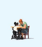Preiser 28183 HO Woman at Sewing Machine Figure w/Chair & Sewing Machine