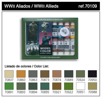 Vallejo Paint 70109 Allied Forces WWII Model Color Acrylic Paints (Set of 16)