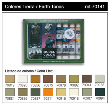 Vallejo Paint 70141 Earth Tones Model Color Acrylic Paints (Set of 16)