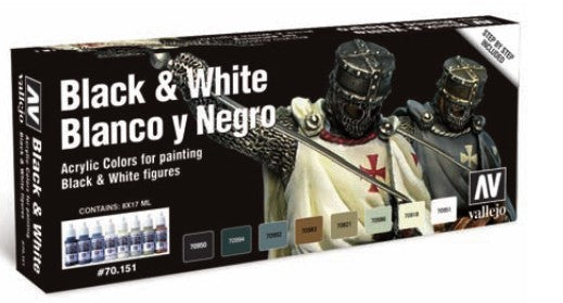 Vallejo Paint 70151 Black & White Model Color Acrylic Paints (Set of 8)