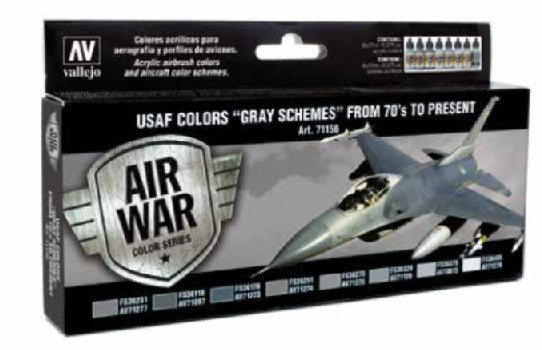 Vallejo Paint 71156 USAF Colors Gray Schemes - 70's to Present Paints (Set of 8)