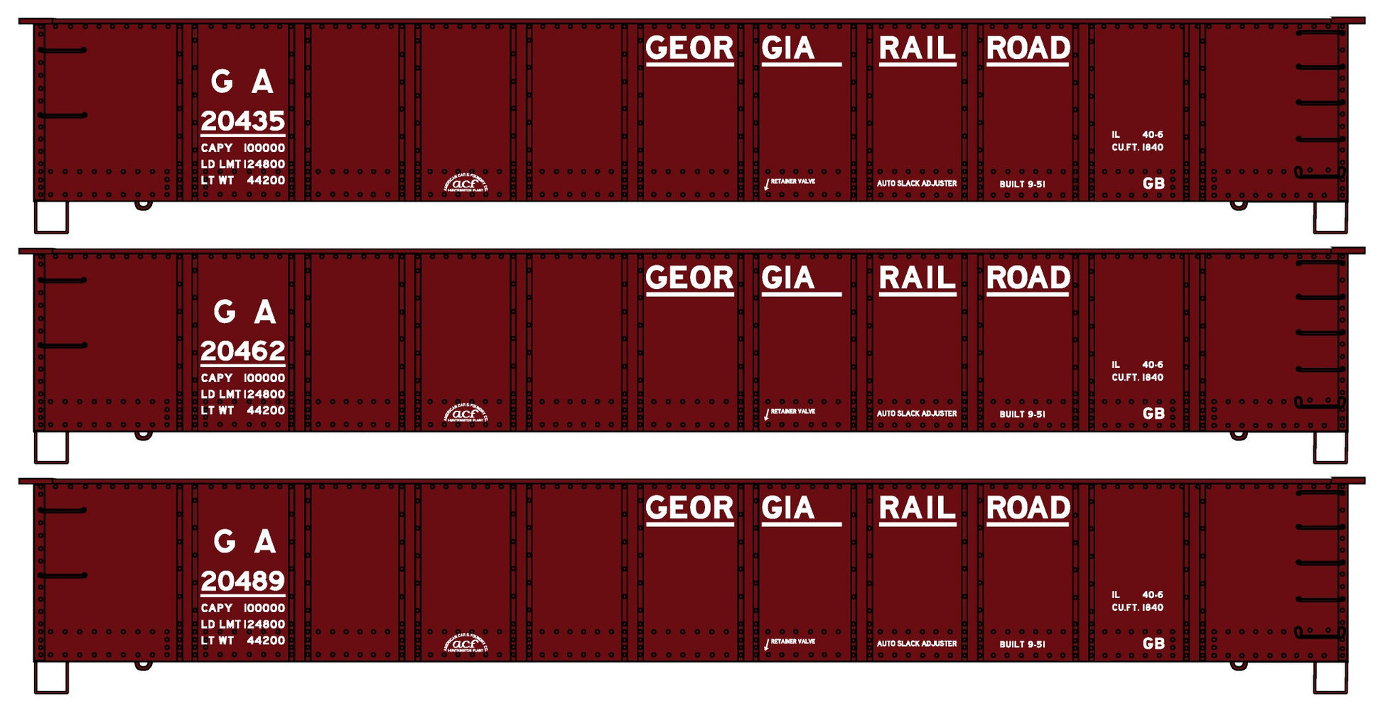 Accurail 37794 HO GA 41' Steel Gondola Kit #20435, #20462, #20489 (Set of 3)