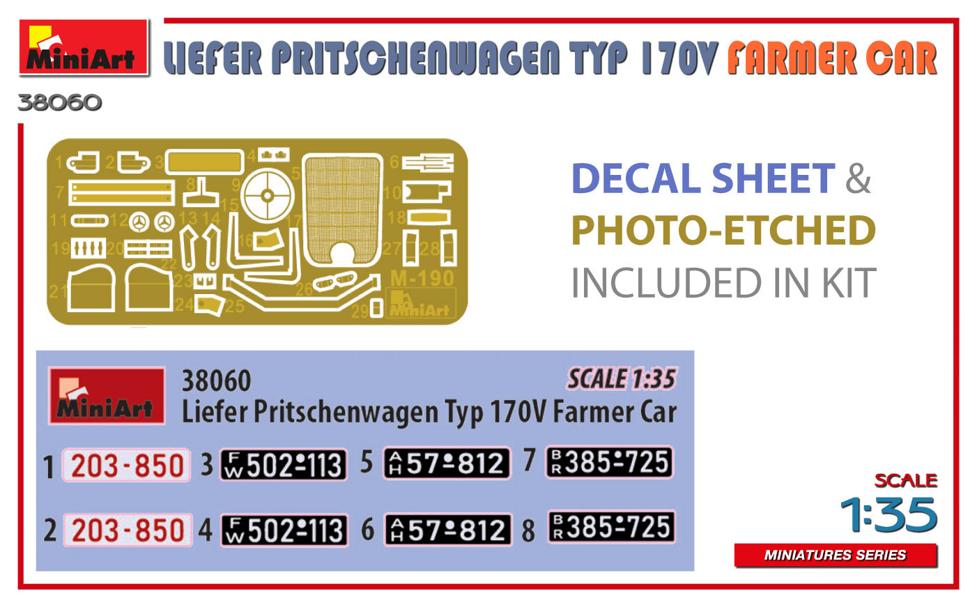 MiniArt 38060 1:35 Liefer Pritschenwagen Typ 170V Famer Car Plastic Model Kit
