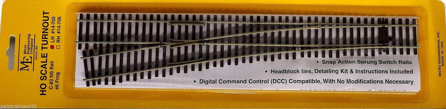 Micro Engineering 14-705 HO Code 83 #6 Frog Left Hand Switch Turnout
