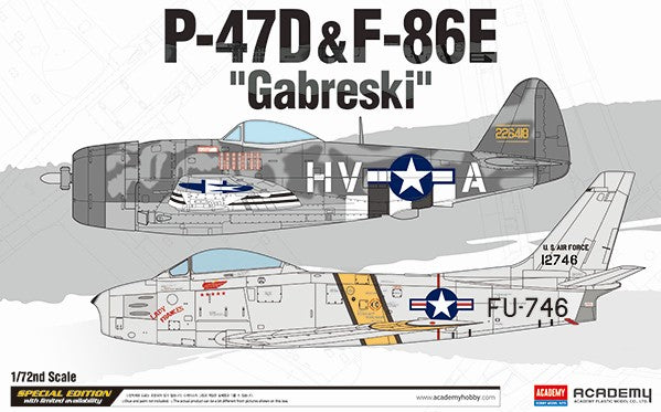 Academy 12530 1:72 P-47D & F-86E Gabreski Military Aircraft Plane Kit (Set of 2)