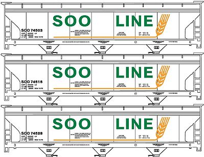 Accurail 8038 HO SOO Line ACF Centerflow 3-Bay Covered Hopper Kits (3)