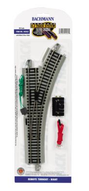 Bachmann 44562 HO Scale E-Z Track Nickel Silver Right-Hand Remote Switch Turnout
