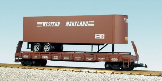 USA Trains 17022 G Western Maryland Piggyback Flatcar with Trailer