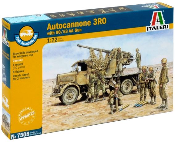 Italeri 7508 1:72 Autocannone 3RO with 90/53 AA Gun Military Artillery Kit