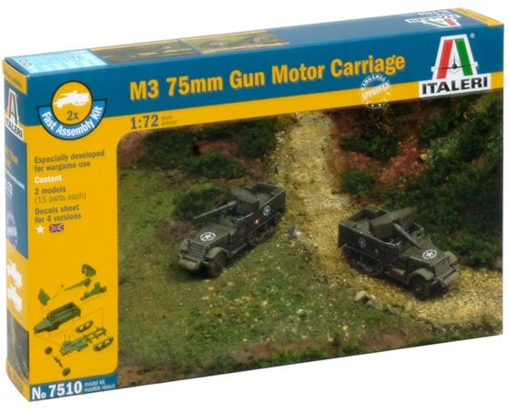 Italeri 7510 1:72 M3 75mm Gun Motor Carriage Military Vehicle Model Kit