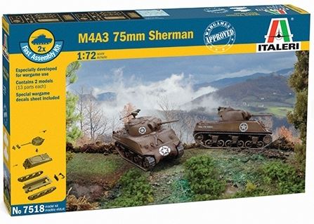 Italeri 7518S 1:72 M4A3 75mm Sherman Military Tank Model Kit