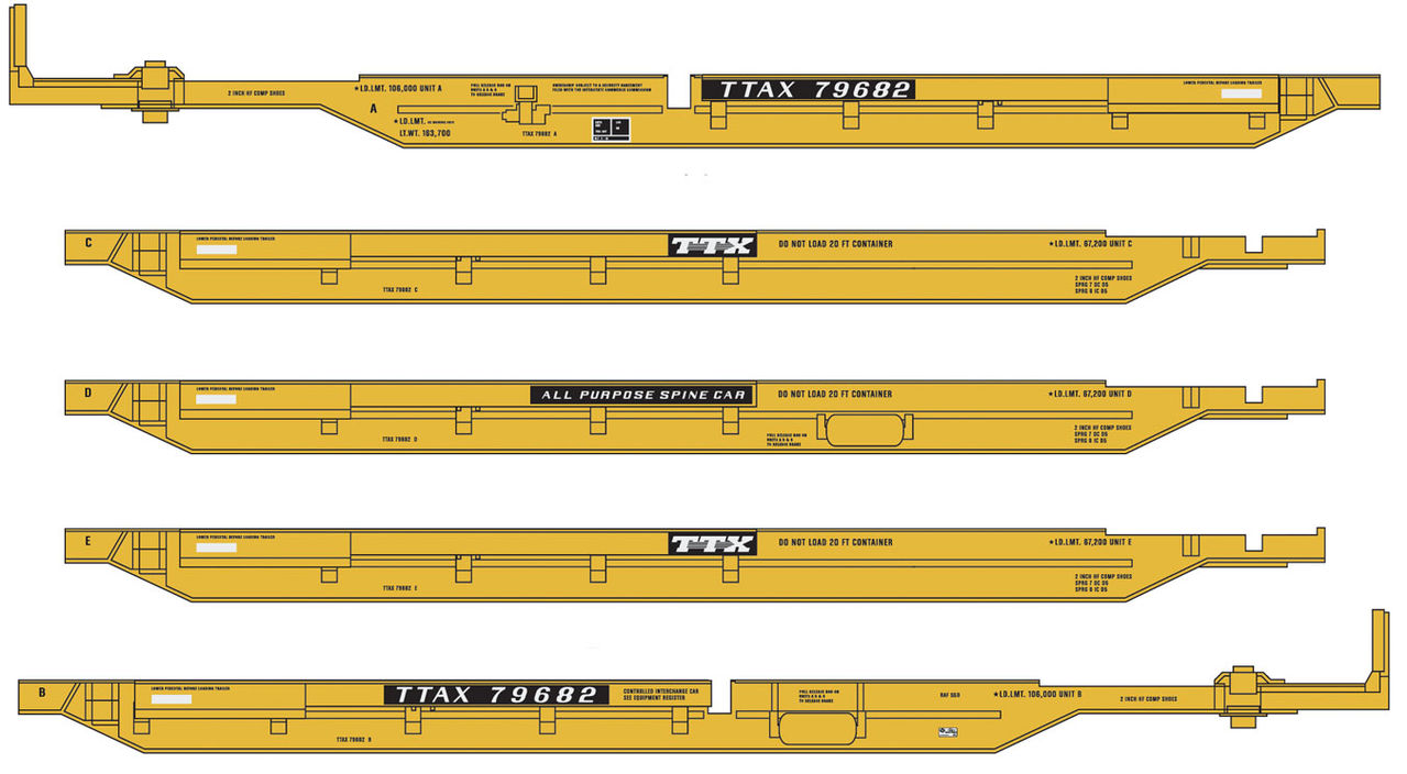 Walthers 910-5257 HO Trailer-Train 263' 5-Unit All-Purpose 48' Spine Car #79682