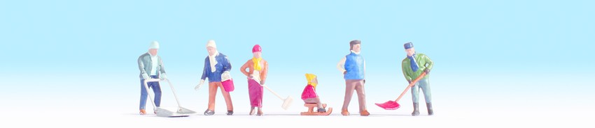 Noch 15928 HO Winter Work Snow Shovelers & Child on Sled Figures (Set of 6)
