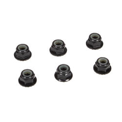 Team Losi Racing 336000 Aluminum Serrated Lock Nuts, Black 4mm (6)