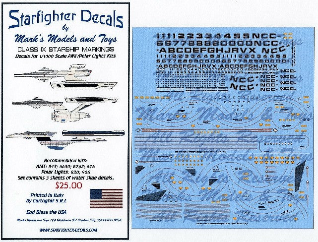 Starfighter Decals 100 1:1000 Star Trek Class IX Enterprise, Excelsior, Reliant