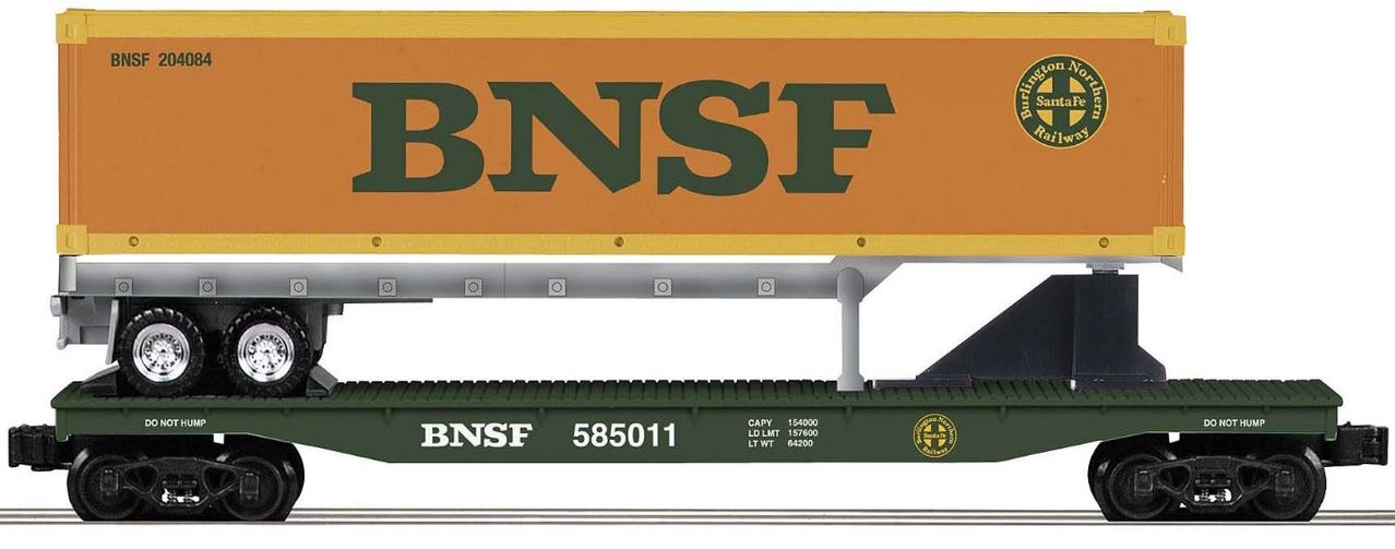 K-Line 6-22159 O BNSF Flatcar with Container on Trailer Chassis NIB