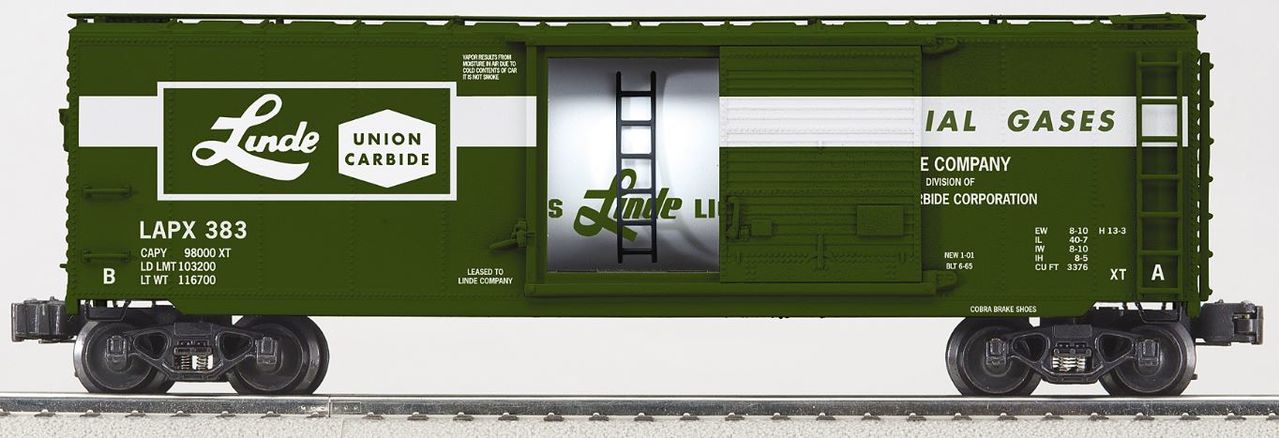 K-Line 6-22414 O Gauge Linde Union Carbide Boxcar #383 w/Interior Aluminum Tank LN/Box