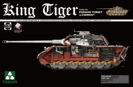 TAKOM 2046 1:35 WWII German King Tiger SdKfz 182 Porsche Turret Heavy Tank Kit